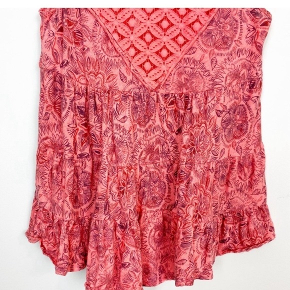 Free People Coral Floral Tiered Boho Tank Top (S) - Picture 5 of 7